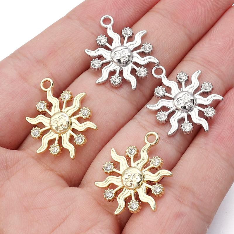 10pcs Alloy Sun Charms Gold Silver Color Rhinestone Pendant For Jewelry Making DIY Necklace Earrings Pendant Key Chain Supplies