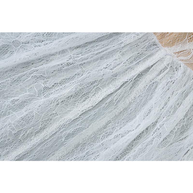 Women's Spring Sexy Strapless Splicing Lace Tall Slim Slit Long Dress