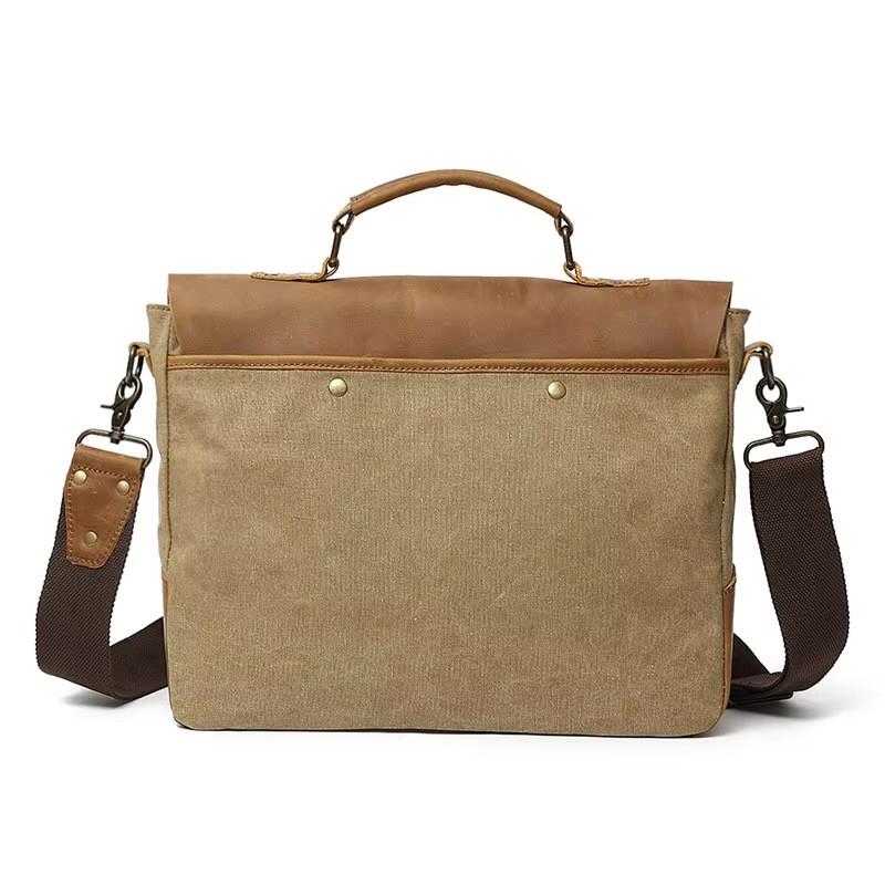 Casual Canvas With Leather Briefcase Men Messenger Bag Flap Pocket Handheld Shoulder Crossbody Bag Business Office Laptop Bags