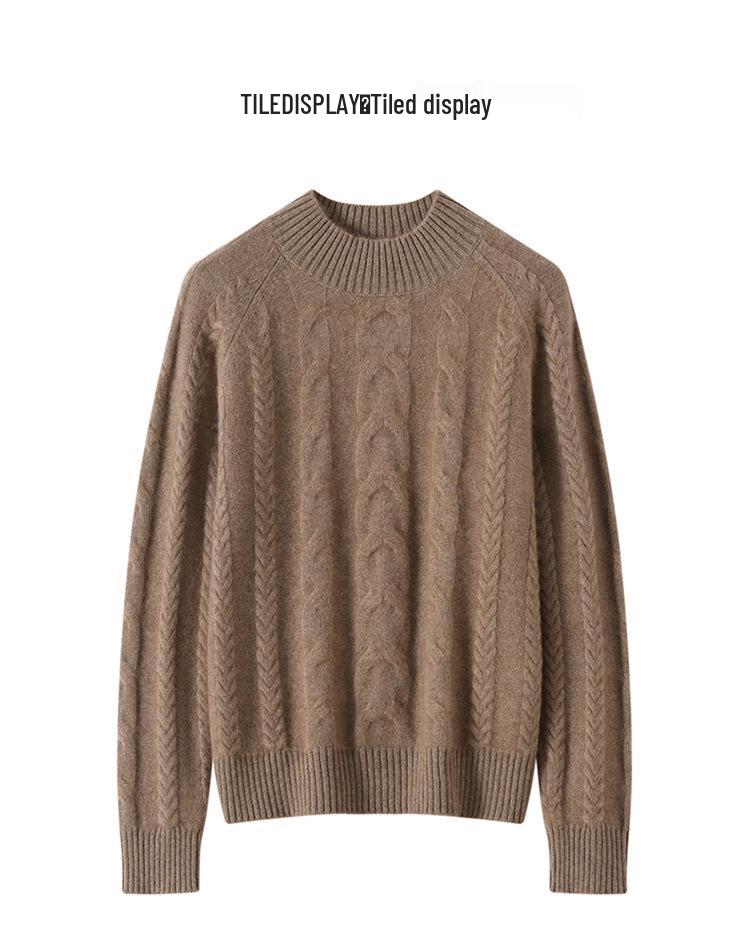 Cashmere Cable Knit Raglan Sweater - Half-High Neck, Loose Fit