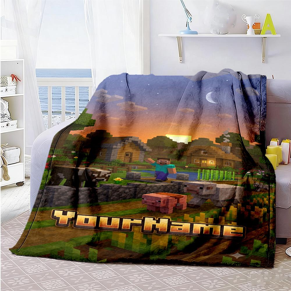 Minecraft 22 Customize Your Name Blanket Lightweight Personalized Blanket Ultra-Soft Versatile for Office Chair Picnics Home Decor Seaside
