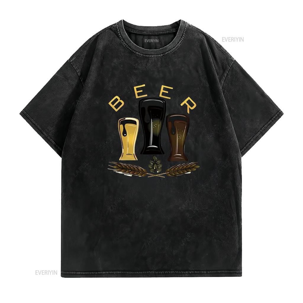 Herren BIER Rundhals T-Shirt Schwarz 3XL Vintage Gewaschen Designer Kleidung Unisex Leicht Stilvoll Mode homme Atmungsaktiv