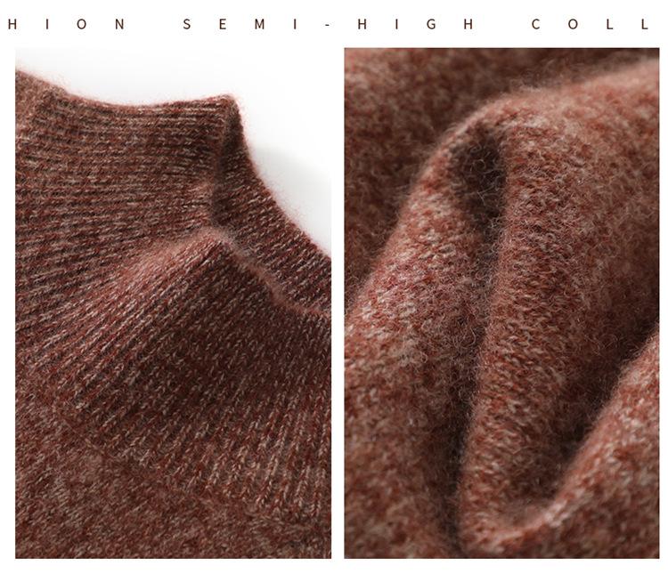 Women's Cashmere Half-High Neck Raglan Sweater - Autumn/Winter Style, 7-Gauge Fancy Yarn, Loose Knit Pullover.
