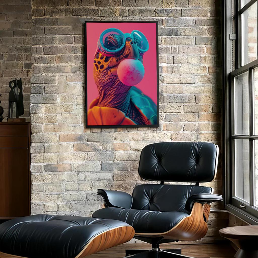 Barevná sada zvířecího nástěnného umění, Pop Art tisky, Vtipné plakáty želvy, mývala a prasete, Bubble Gum Art, Odvážná moderní triptychová dekorace