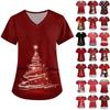 Women's Cute Printed Work Clothes V-neck Double Layer Pockets Basic Short Sleeve Top Pullover Valentines