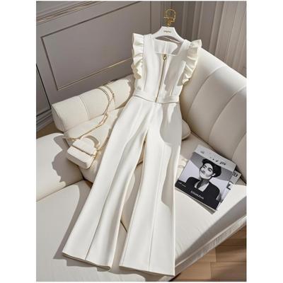 Damen Frühling und Herbst High Waist Drapierter Weitbein Jumpsuit Weiblich Schlank Elegant Koreanischer Stil Temperament Jumpsuit