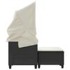 2 Seater Garden Sofa with Canopy and Footstools Black Poly Rattan