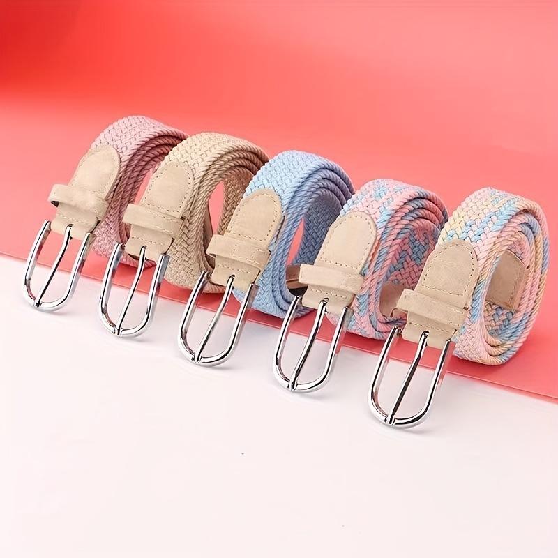 Kein Lochen farbiger Gürtel Damen vielseitiger Jeans Canvas Gürtel gewebt elastisch elastische Dornschließe Studenten fauler Stoffgürtel
