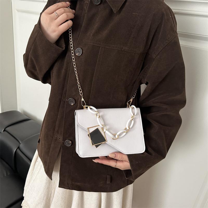 Solid Color Women's Shoulder Small Square Bag Trendy Street Temperament Messenger Bag Trendy Chain Only Beautiful Women Bag