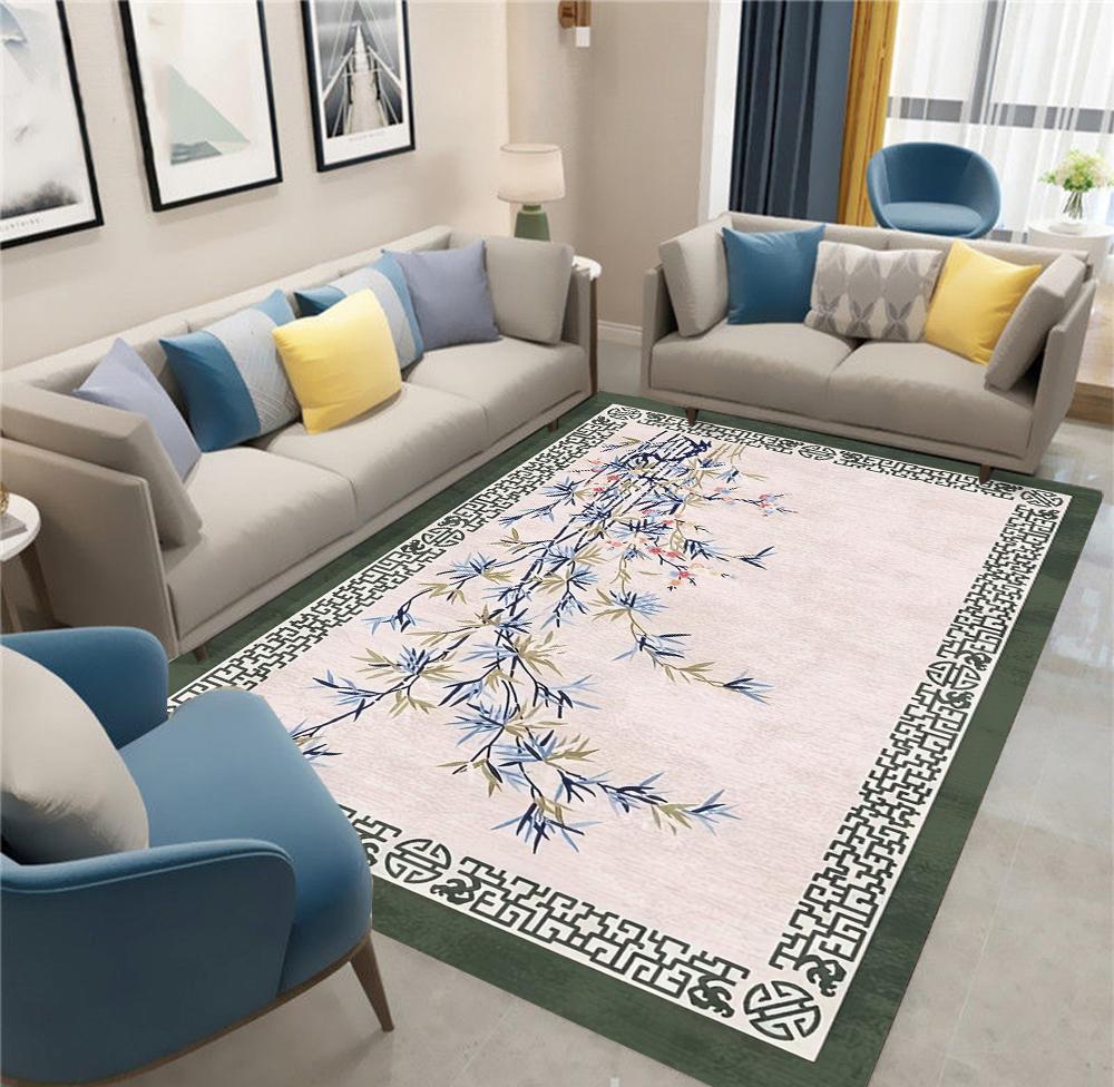 Chinese-style Floral Carpet for Living Room Home Decoration Sofa Area Rugs Non-slip Bedroom Rug Washable Door Mat