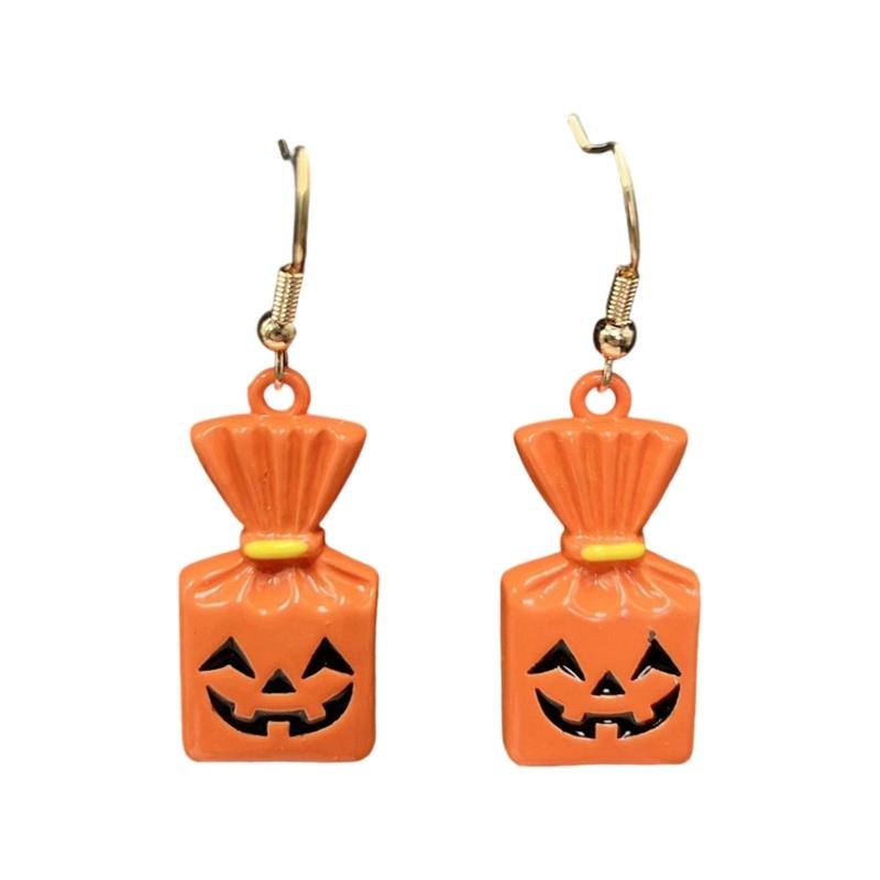 Whimsical Bat Pumpkin Cartoon Dangle Earrings Lightweight Alloy Design For Halloween Party Costume Accessories
