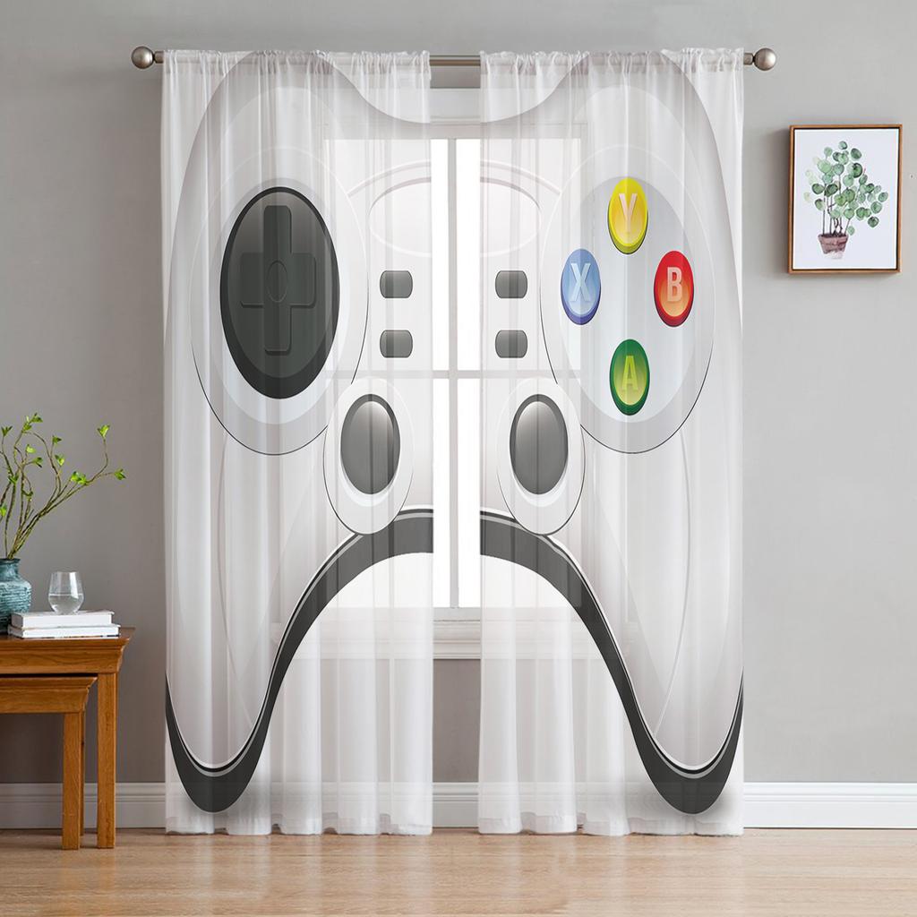 Colorful Game Console White Tulle Curtains for Living Room Decoration Modern Chiffon Sheer Voile Kitchen Bedroom Window Curtain