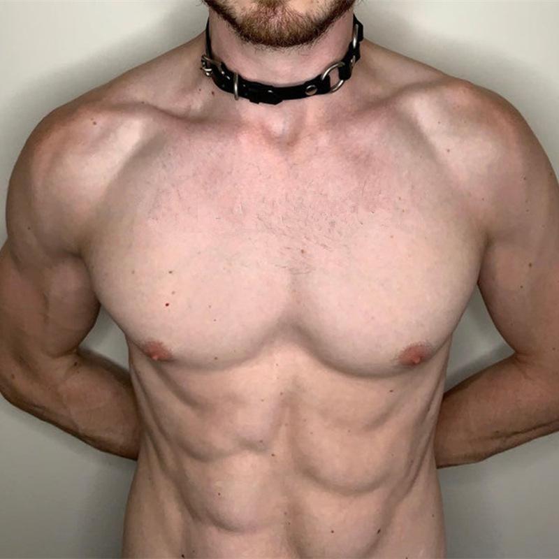 Sexy Artificial Leather Black Choker Collar For Men Gothic Necklace Gay Clothing Exotic Accessories Simple Collarbone Chain