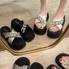 Rhinestone Chain Slippers Women's Outer Wear Summer New Small Cross Thick-bottomed Muffin One-word Cool Slippers