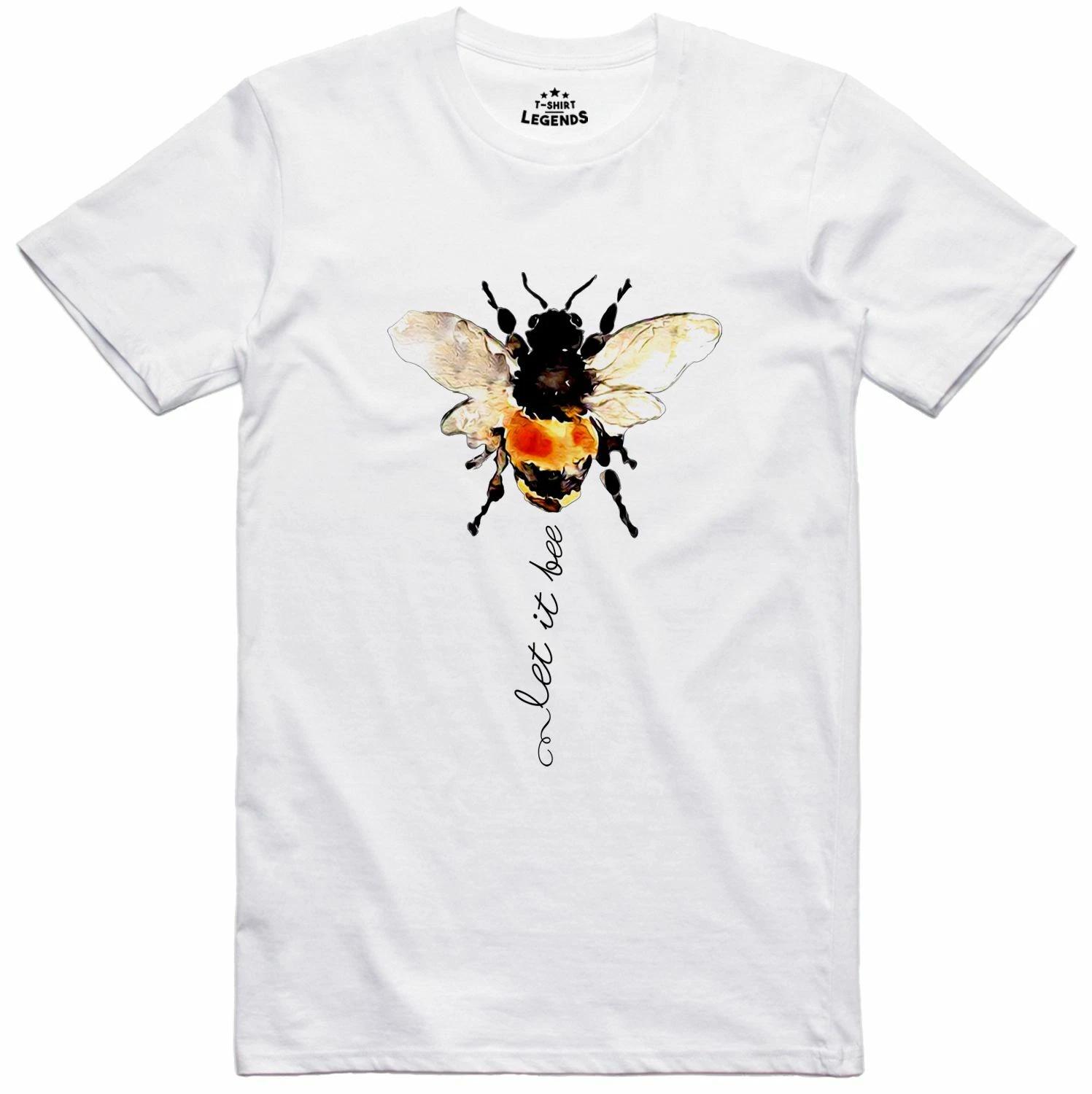 Футболка с принтом Nature Let It Bee Арт-дизайн Обычный крой Предварительно сжатый Хлопок Топ XS