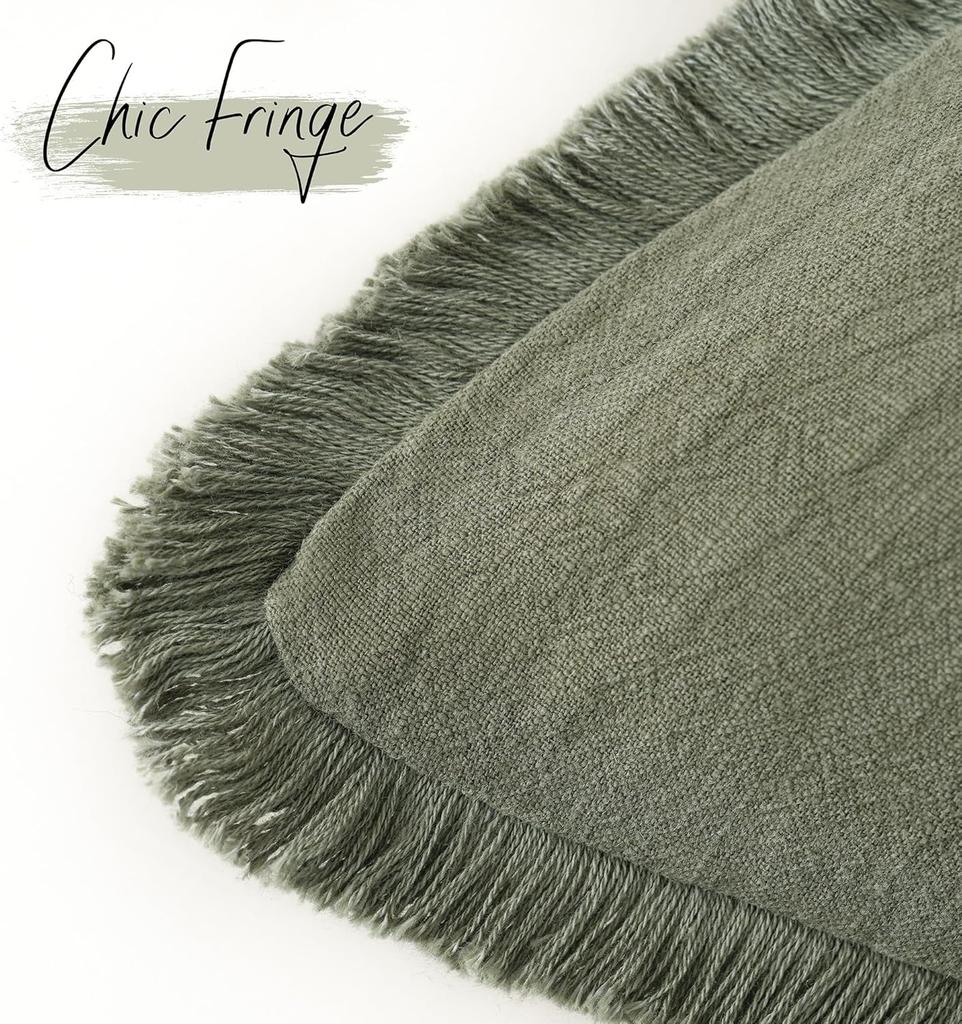 Fundas de Cojín Decorativas de Lino Verde Oliva con Flecos Estilo Boho Granja con Borlas Funda de Cojín para Sofá Sala de Estar 18×18 Pulgadas
