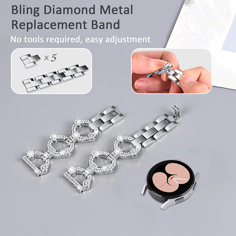 

For Garmin Vivoactive 3/Vivoactive 3 Music/Venu Rhinestones Decor 3 Circles Design Metal Wrist Band 20mm Replacement Watch Strap Silver