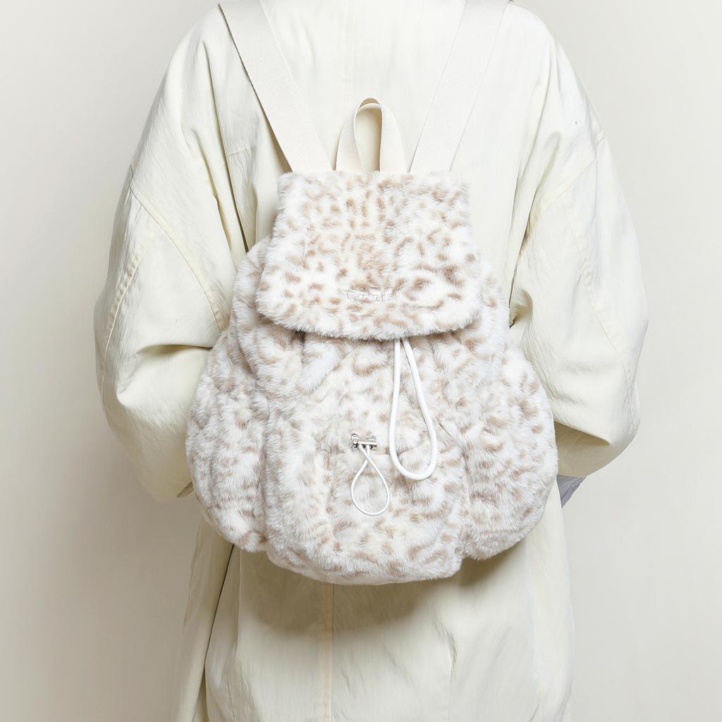 Backpack Lambskin Bag, Large-capacity Single and Double Shoulder Dual-purpose Leopard Print Bag