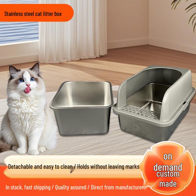 Top-Entry Stainless Steel Cat Litter Box with Anti-Splash Cover