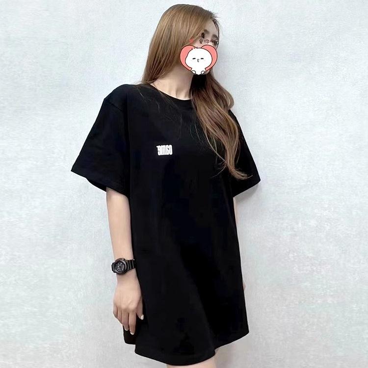 Large version medium and long T-shirt women's butt cover large size 100kg T-shirt skirt short sleeve tall extended European summer