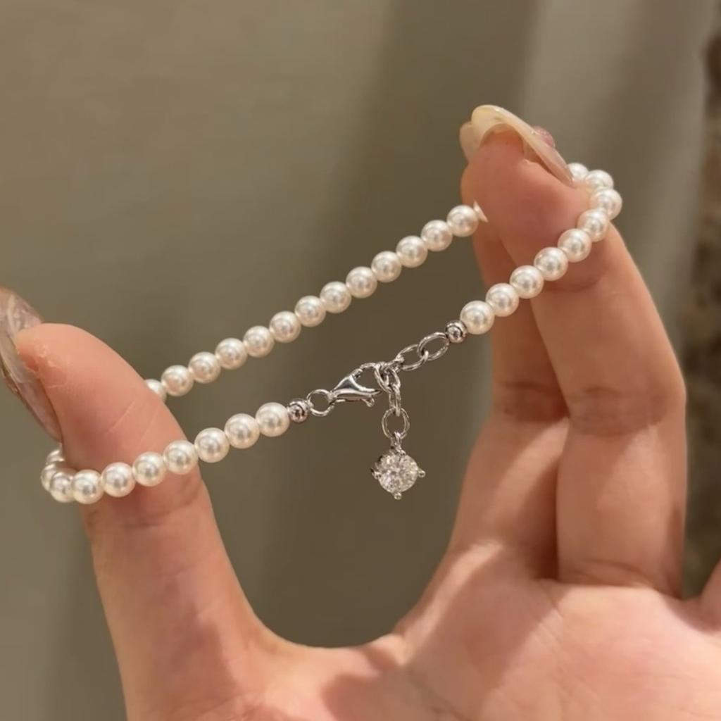 French Vintage Cream White Pearl Bracelet For Women Light Luxury Minimalist Bubble Zircon Stackable Elegant Jewelry