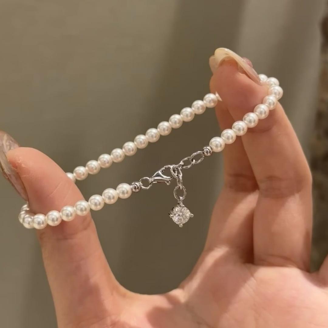 

French Vintage Cream White Pearl Bracelet For Women Light Luxury Minimalist Bubble Zircon Stackable Elegant Jewelry