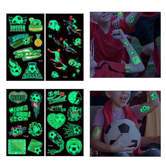 10Pcs/Set Football Tattoo Stickers Glow In Dark Various Waterproof Press-on Tattoo DIY Body Art Removable Luminous Football Temporary Tattoo