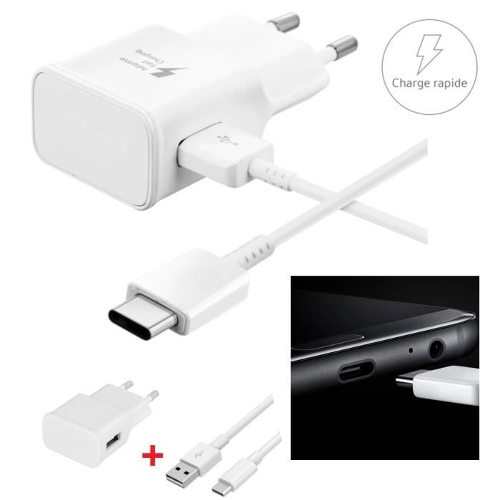 Chargeur - SAMSUNG - A50 S10 S10e S10+ S8 S8+ S9+ - Recharge rapide - Câble USB Type C - Blanc