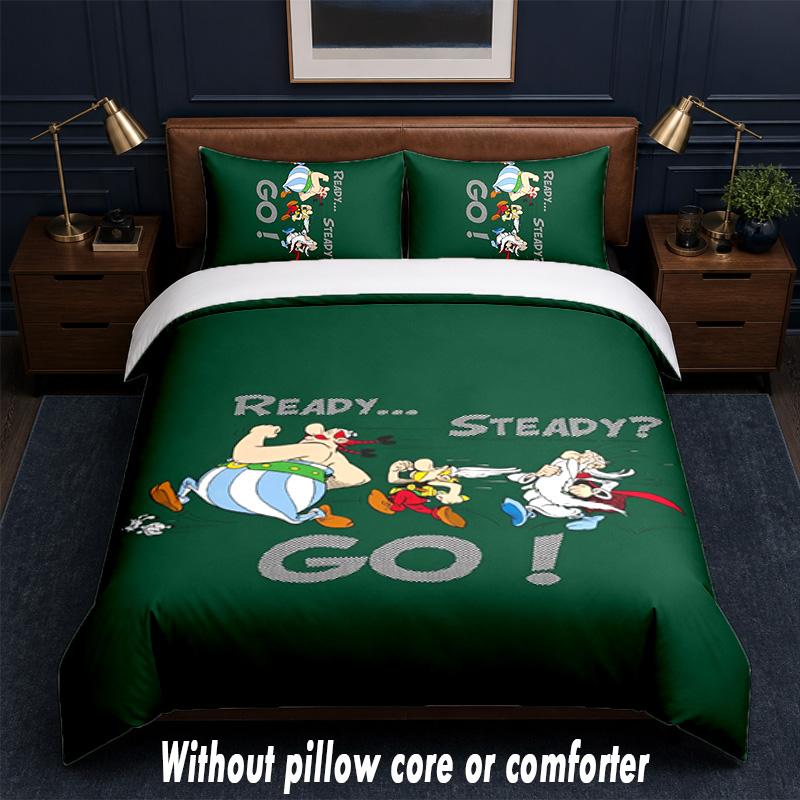 Asterix & Obelix Design Bett Bettwäsche-Set 1 Bettbezug + 2 Kissenbezüge Weich Atmungsaktiv Haushalts Bettwäsche