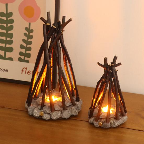 Campfire Night Light LED Wooden Dimmable Table Lamp with 3 Lighting Modes