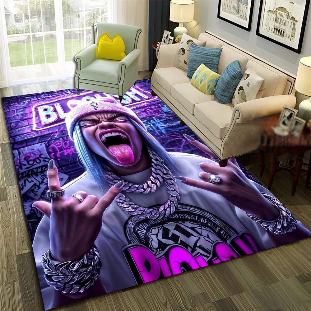 3D Top Rapper Legende Star Kunst Cartoon Hip Hop Teppich für Schlafzimmer Wohnzimmer Sofa Zuhause Fußmatte Dekor,großer Spiel-Rutschfester Bodenbelag