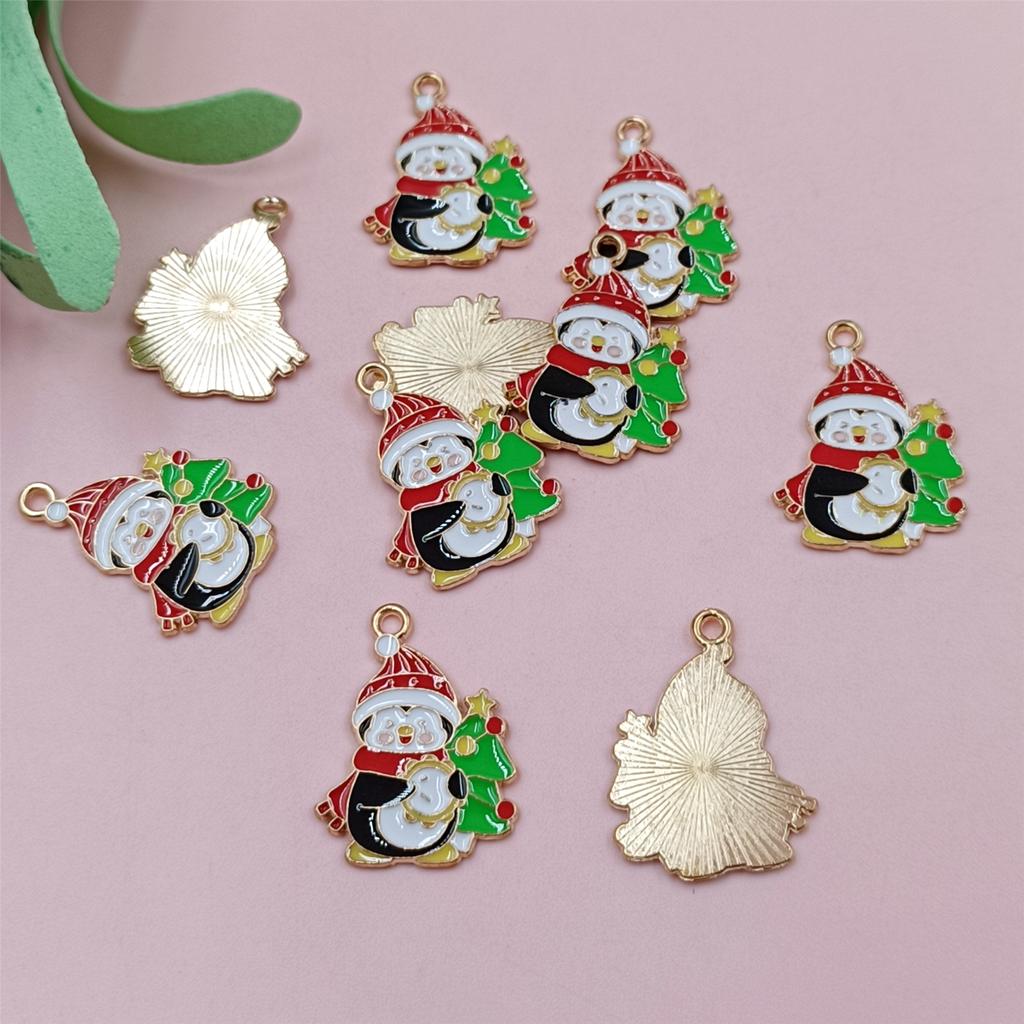 10Pcs DIY Cute Alloy Christmas Pendant Santa Claus Handwork Christmas Decorations Bell Necklace Oil Drip Christmas Tree Jewelry Accessories  Handmade