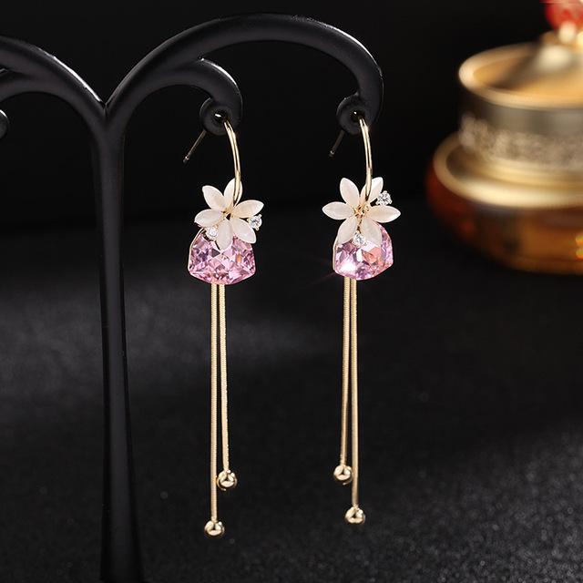 Sweet Long Beads Flower Earrings 2022 New Design Luxury Wedding Crystal Earring Two Wear Opal Dangle Jewellery