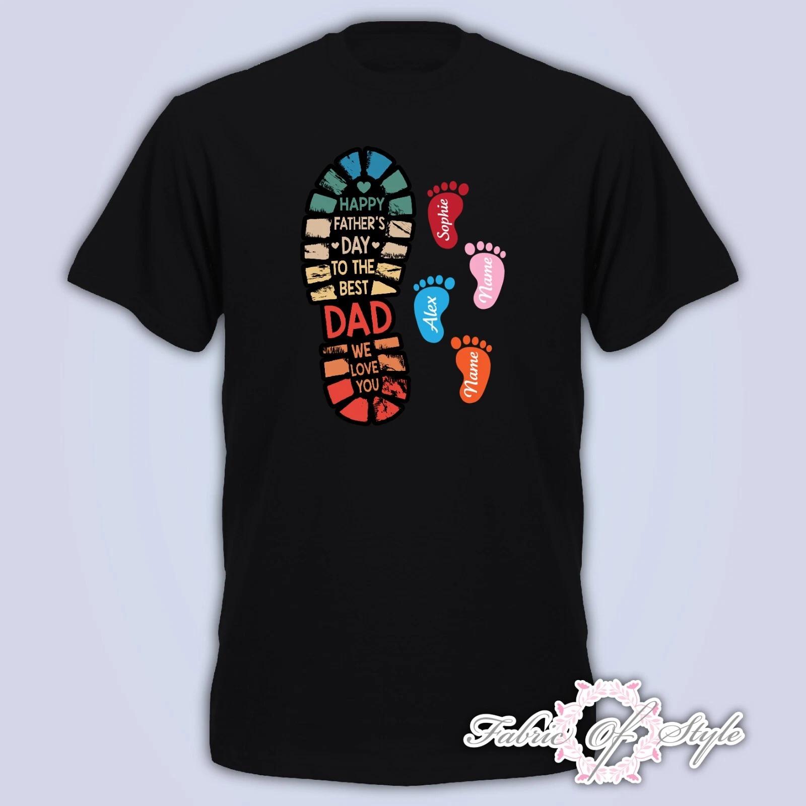 Personalised Fathers Day Feet Any Kids Name Mens T- Shirt Black 4XL