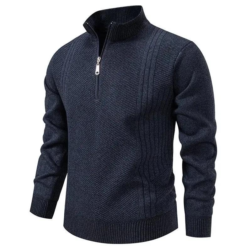 Men's Casual Fleece Sweater Autumn Winter Knitwear Half Zipper Knitted Pullovers Men