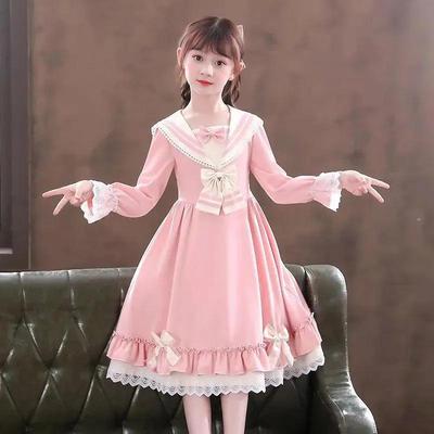 Navy Style Long Sleeve Princess Dress for Girls - Spring and Autumn