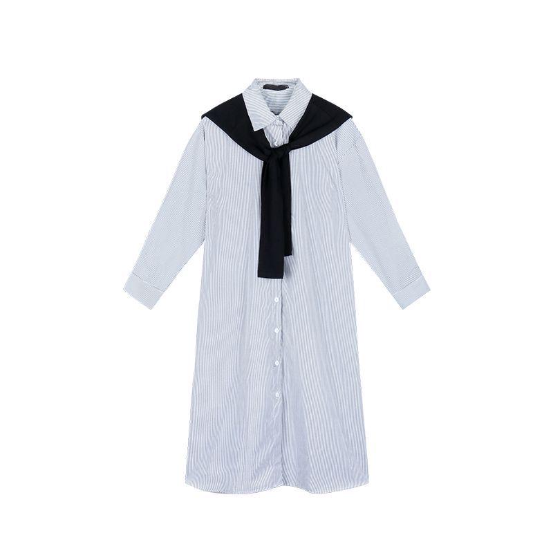 

Striped Women s Summer French Dress & Korean-Style Trench Coat Two-Piece Set - Trendy Forest Shirt Small
