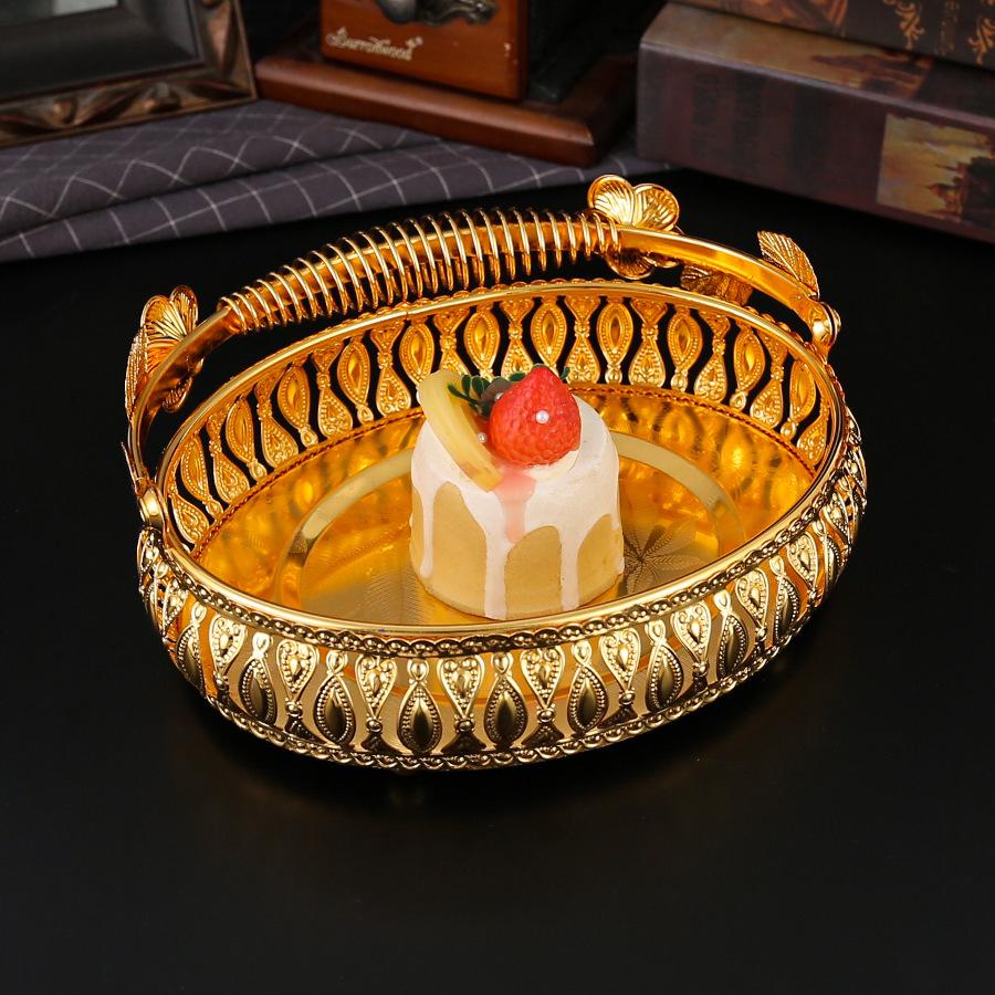 Luksusowy metalowy koszyk na owoce z sprężynowym kwiatkiem, talerz na owoce, styl nordycki, recepcja restauracji, dekoracja do salonu, ozdoba