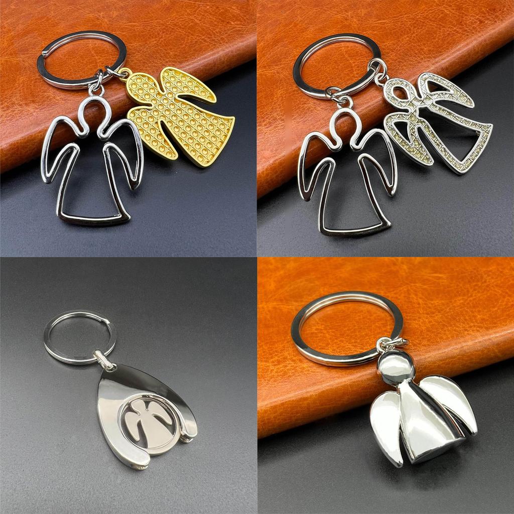 Trendy Guardian Angel Wing Keychain Silver Blessing Pendant Key Chain Versatile Cellphone Lanyard Stylish Bag Accessory