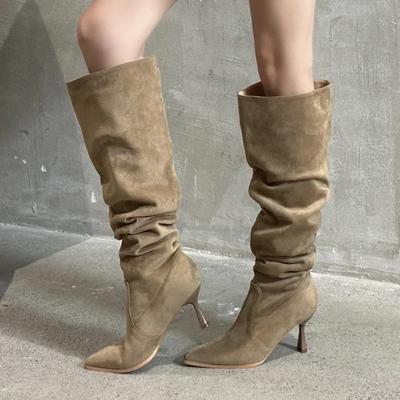 Dámske vysoké čižmy Street Style Špicaté čižmy po kolená Sexy plisované tenké podpätky Striptérske Prom Jesenné Zimné topánky Botas Altas