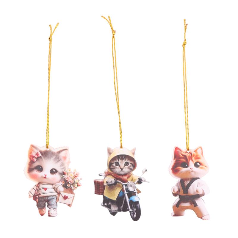 Cartoon 2D Cat Christmas Pendant Cute Animal Acrylic Auto Rearview Mirror Ornament Christmas Ornaments Pendant Decor Gift