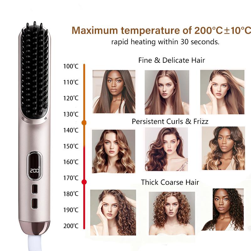PTC Fast Heating Ionic Anti-Frizz Auto Shut Off Portable Travel OEM Factory Cold Air Hair Straightening Brush Hair Comb