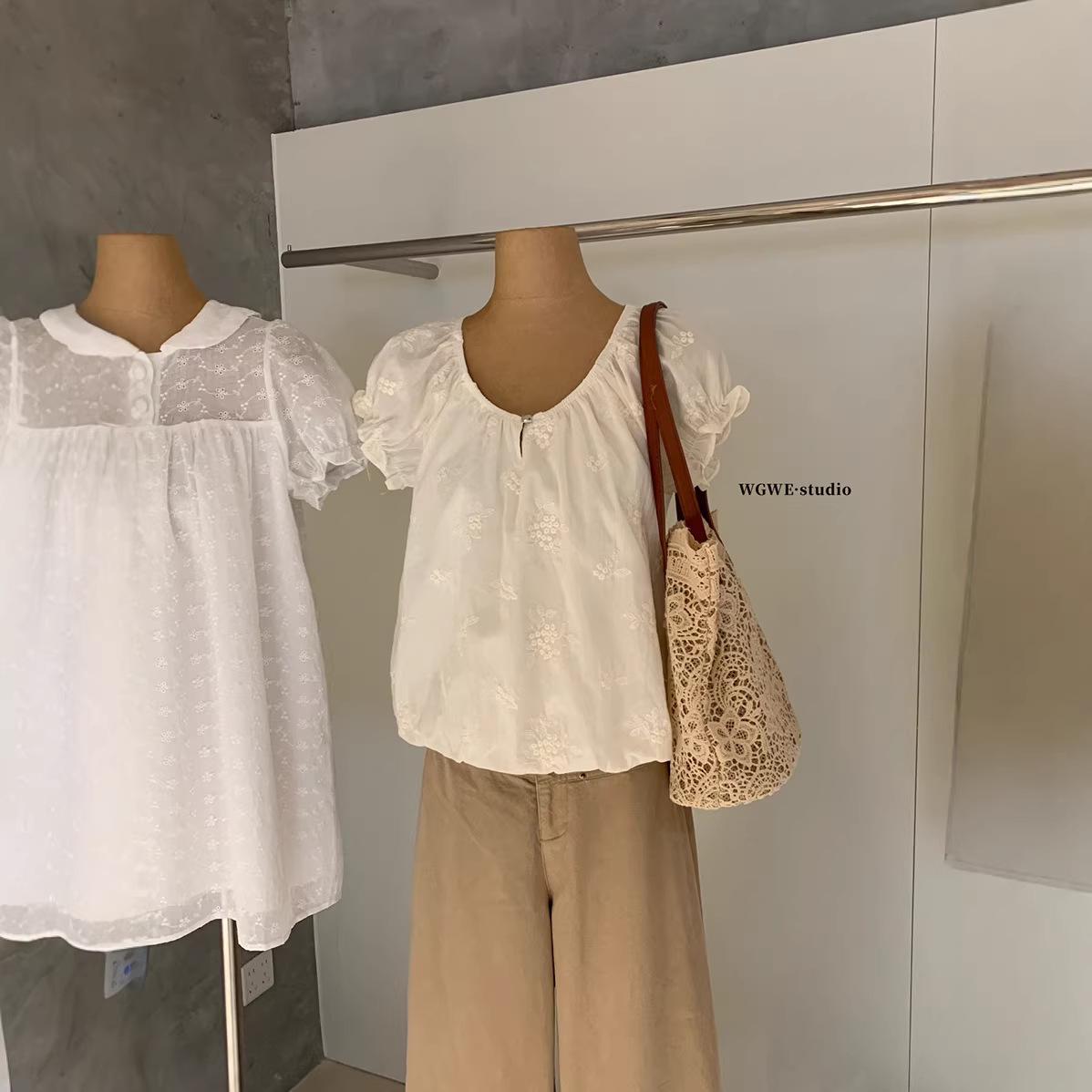 WGWE8740 Petite French-Style Embroidered Age-Reducing Shirt M слоновая кость