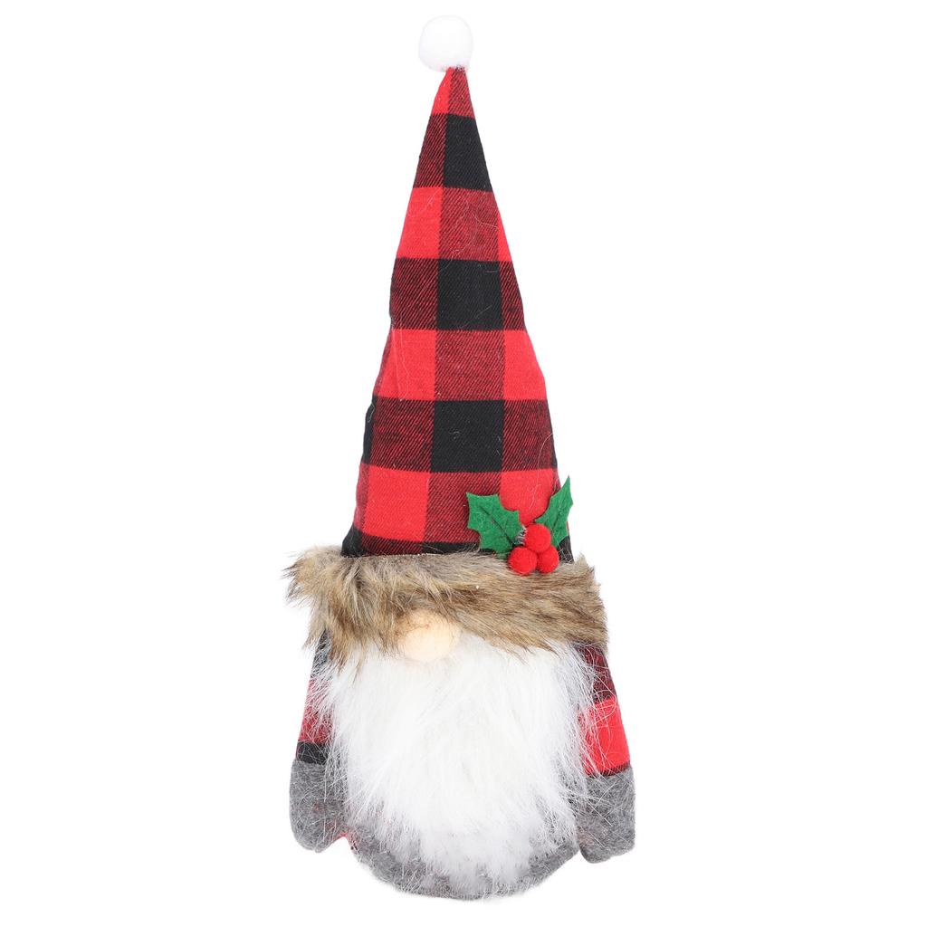 Santa Doll Ornament Red Black Plaid Hat Faceless Cloth Statue Holiday Decoration for TV Cabinet