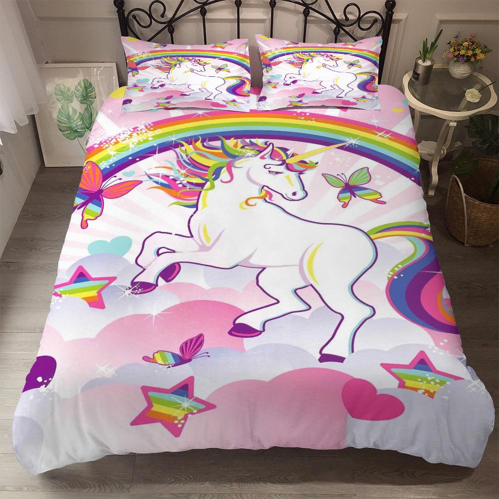 Unicorn Duvet Cover Set Single Twin Double Queen King Super King Size Bedding Set, Rainbow Kids Bedding Set with Pillowcases