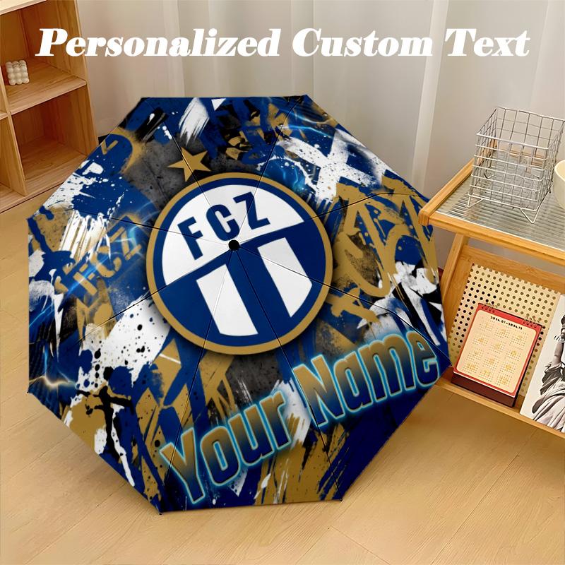 8 Rib Auto Folding Umbrella FC Zürich Print Custom Name Text Portable Rain Gear