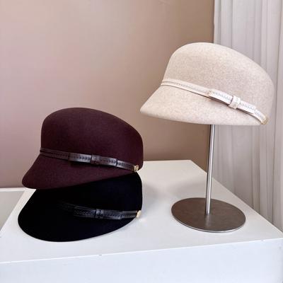Jednoduchý módní klobouk British Knight ze 100% australské vlněné plsti, elegantní klobouk s mašlí z PU kůže
