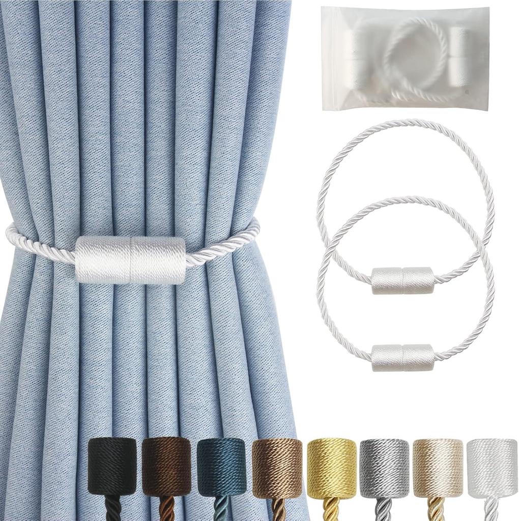 Magnetic Curtain Tiebacks 2 Pack Black Curtain Rope Tieback Curtain Holders for Drapes Modern Tie Backs Decorative Curtain Holdbacks