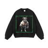 Mens Oversized Streetwear Hoodie With Dog Print Heavyweight Cotton Washed Vintage Style Loose Fit