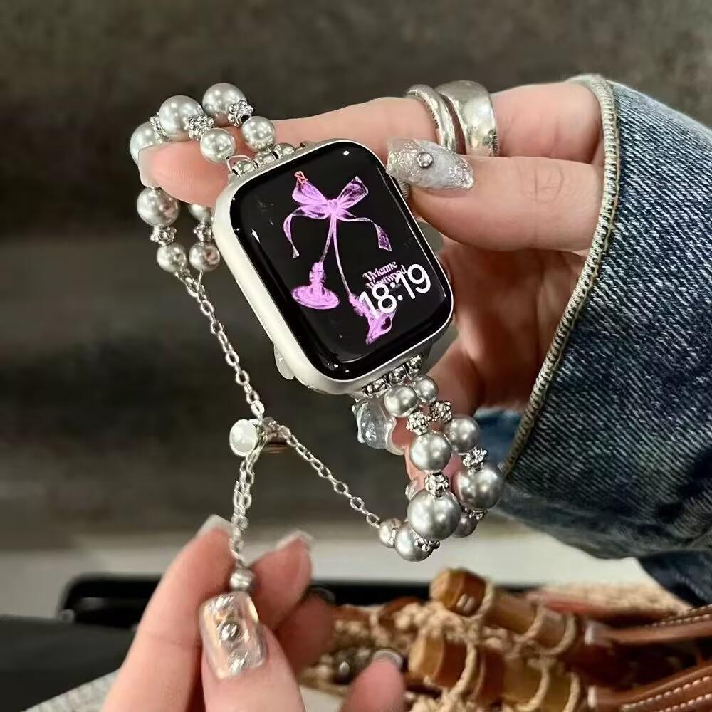 

2025 New Bow Stretch Beaded Strap Women s Watch Strap for Apple Watch 38/40/41/42/44/45/46/49mm for Iwatch 10 9 8 7 6SE Bracelet 42 44 45 46 49mm